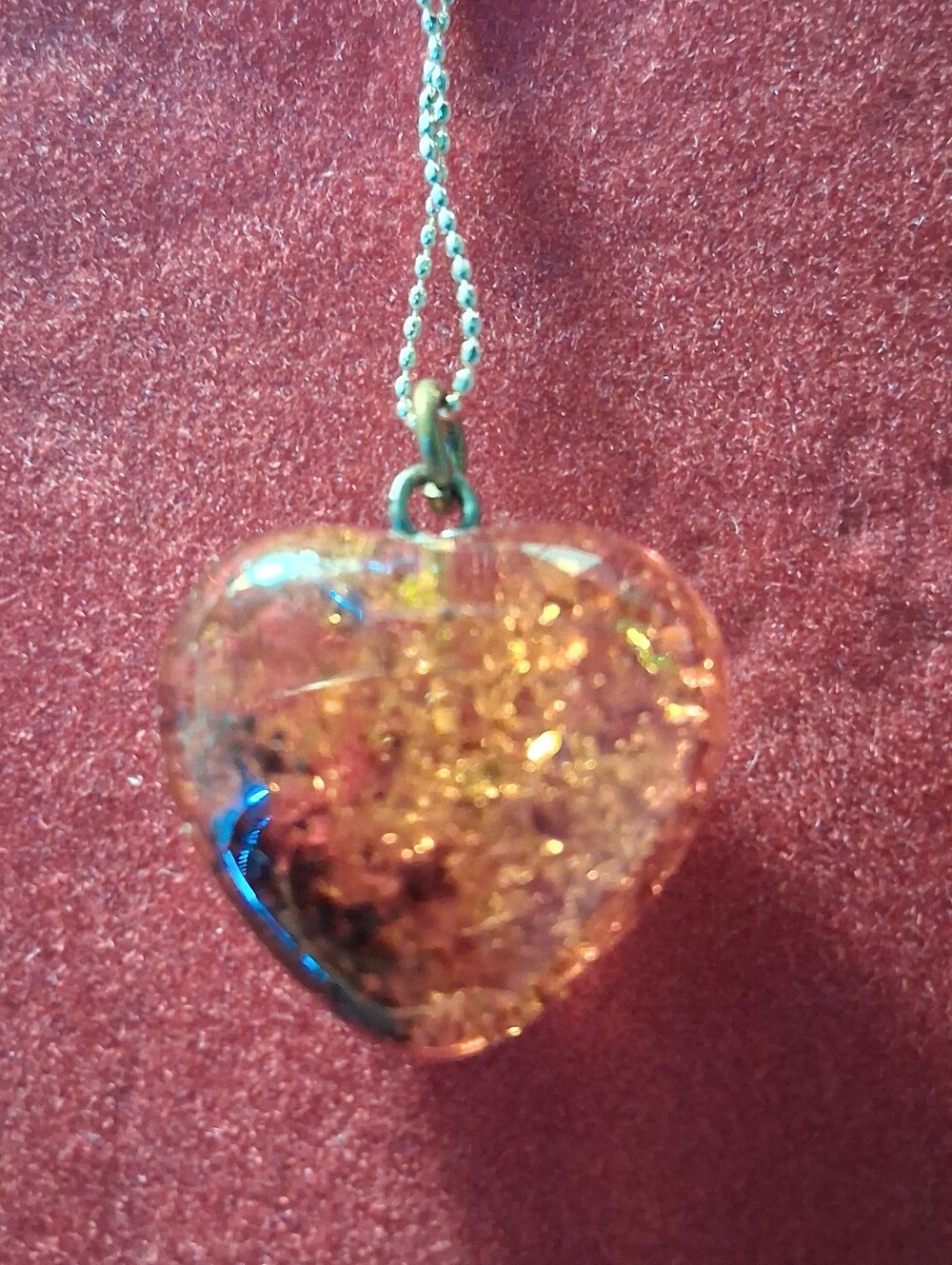 Vintage 14K Gold Necklace with Shimmering Amber-Style Heart With Original Case